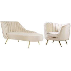 home square 2-piece set with accent chair and chaise in cream and gold