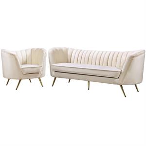 Home Square 2-Piece Furniture Set with Accent Chair and Sofa in Cream and Gold