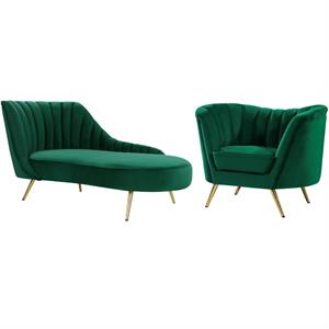 home square 2-piece set with accent chair and chaise in green and gold