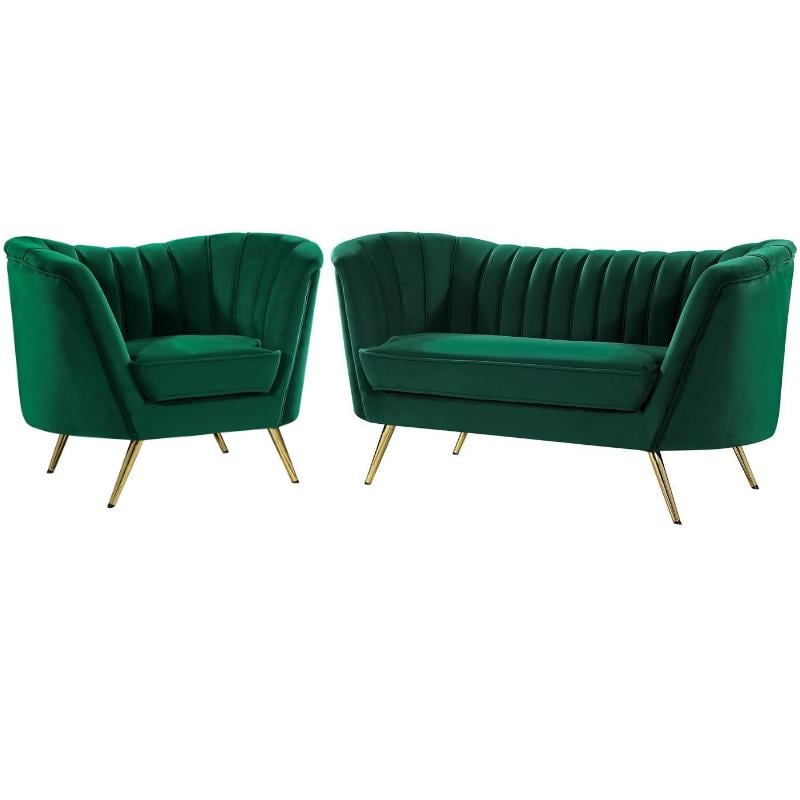 Home Square 2-Piece Set with Accent Chair and Loveseat in Green and Gold