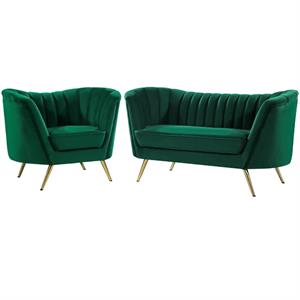 home square 2-piece set with accent chair and loveseat in green and gold