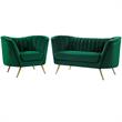 Home Square 2-Piece Set with Accent Chair and Loveseat in Green and Gold