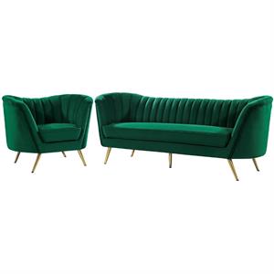 Home Square 2-Piece Set with Accent Chair and Sofa in Green and Gold