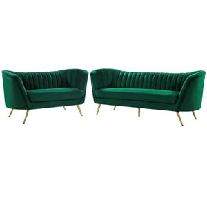 Home Square 2-Piece Furniture Set with Loveseat and Sofa in Green