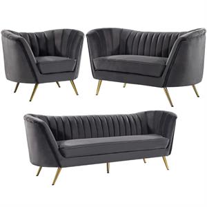 Home Square 3-Piece Set with Accent Chair Loveseat & Sofa in Gray and Gold