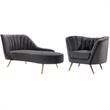 Home Square 2-Piece Furniture Set with Accent Chair & Chaise in Gray and Gold