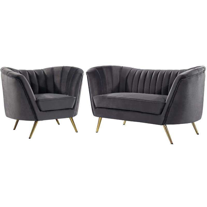 Home Square 2-Piece Set with Accent Chair and Loveseat in Gray and Gold