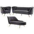 Home Square 3-Piece Set with Velvet Accent Chair Chaise & Sofa in Gray and Gold