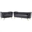 Home Square 2-Piece Set with Contemporary Velvet Loveseat & Sofa in Gray
