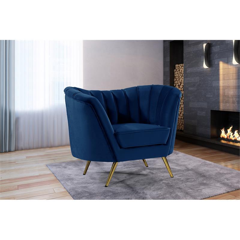 Home Square 3-Piece Set with Accent Chair Loveseat and Sofa in Navy and Gold