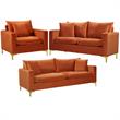 Home Square 3-Piece Furniture Set with Velvet Chair Loveseat and Sofa