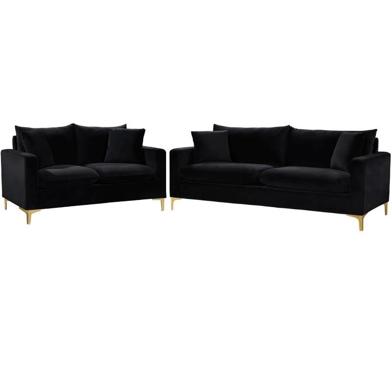 Home Square 2-Piece Furniture Set with Contemporary Velvet Loveseat and Sofa
