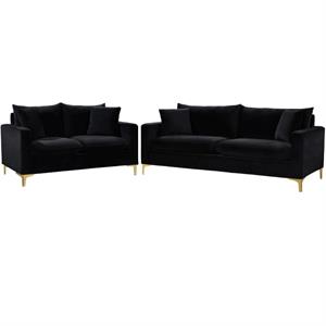 Home Square 2-Piece Furniture Set with Contemporary Velvet Loveseat and Sofa