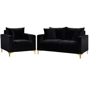 home square 2-piece furniture set with velvet accent chair and loveseat in black