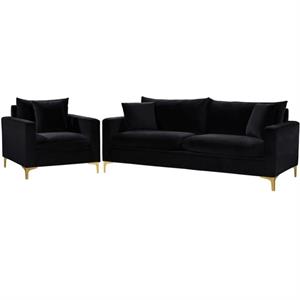 Home Square 2-Piece Furniture Set with Velvet Accent Chair and Sofa in Black