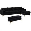 Home Square 2-Piece Set with Velvet Reversible Sectional and Ottoman in Black