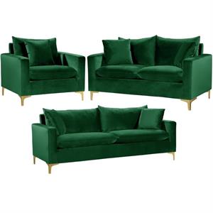 Home Square 3-Piece Furniture Set with Accent Chair Loveseat and Sofa in Green