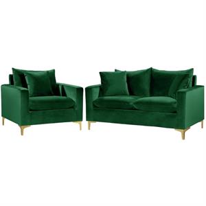 home square 2-piece furniture set with velvet accent chair and loveseet in green