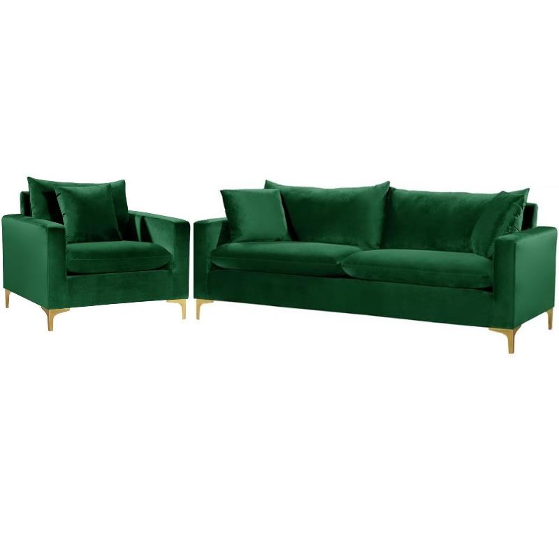 Home Square 2-Piece Furniture Set with Velvet Accent Chair and Sofa in Green