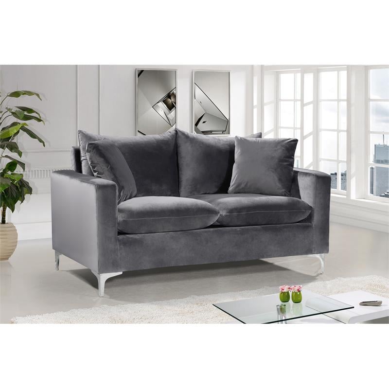 Home Square 3-Piece Set with Velvet Accent Chair Loveseat and Sofa in Gray