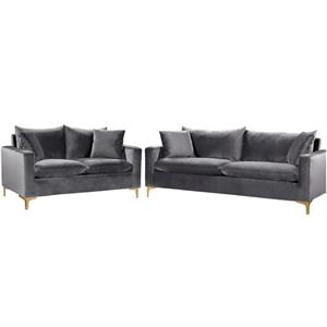 Home Square 2-Piece Set with Contemporary Velvet Loveseat and Sofa in Gray