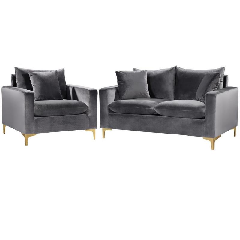 Home Square 2-Piece Furniture Set with Velvet Accent Chair and Loveseat in Gray