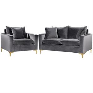 home square 2-piece furniture set with velvet accent chair and loveseat in gray