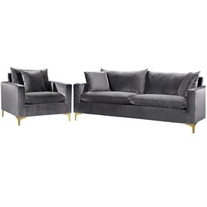 Home Square 2-Piece Furniture Set with Velvet Accent Chair and Sofa in Gray