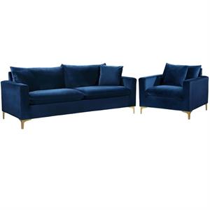 Home Square 2-Piece Furniture Set with Velvet Accent Chair and Sofa in Navy