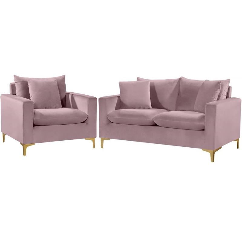 Home Square 2-Piece Furniture Set with Velvet Accent Chair and Loveseat in Pink