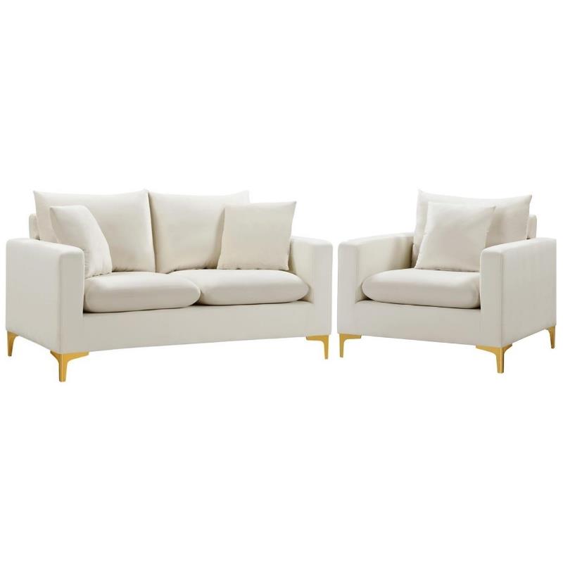 Home Square 2-Piece Furniture Set with Velvet Loveseat & Chair in Cream
