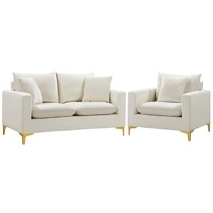 Home Square 2-Piece Furniture Set with Velvet Loveseat & Chair in Cream