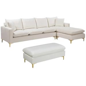 Home Square 2-Piece Set with Velvet Reversible Sectional and Ottoman in Cream