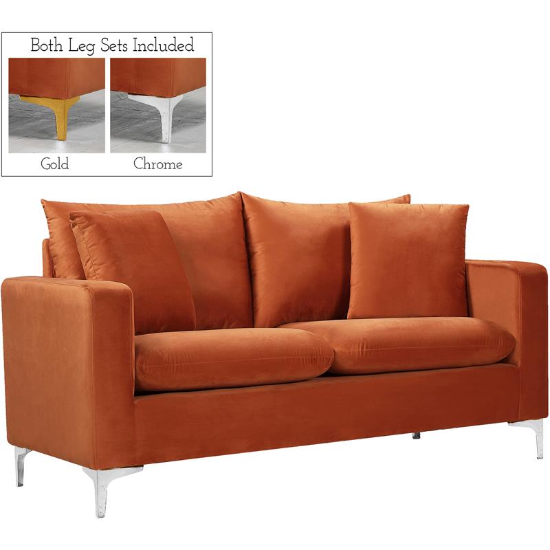 Home Square 2-Piece Furniture Set with Velvet Loveseat and Sofa in Cognac