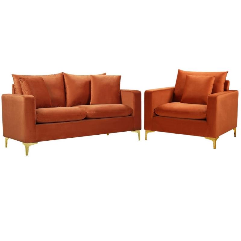 Home Square 2-Piece Set with Velvet Chair and Loveseat in Cognac