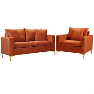 home square 2-piece set with velvet chair and loveseat in cognac