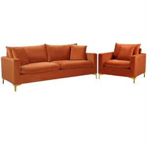 Home Square 2-Piece Set with Velvet Chair and Sofa in Cognac