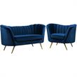 Home Square 2-Piece Set with Velvet Accent Chair & Loveseat in Navy and Gold