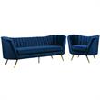 Home Square 2-Piece Set with Velvet Accent Chair & Sofa in Navy and Gold