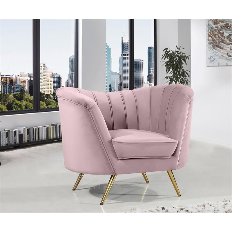 Home Square 2-Piece Set with Velvet Accent Chair & Chaise in Pink and Gold