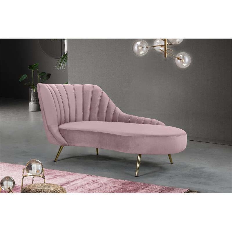 Home Square 2-Piece Set with Velvet Accent Chair & Chaise in Pink and Gold