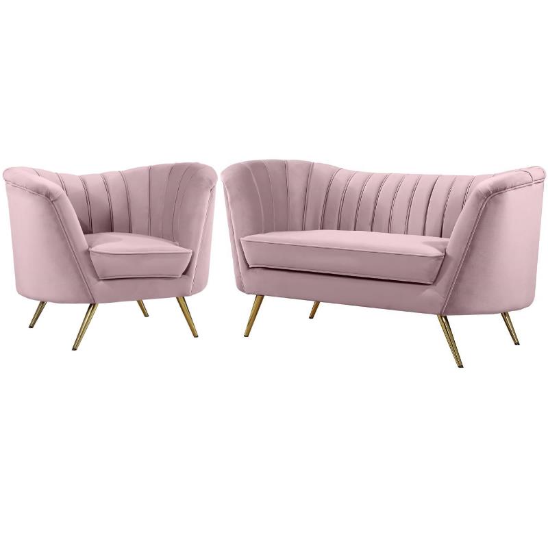 Home Square 2-Piece Set with Velvet Accent Chair & Loveseat in Pink and Gold