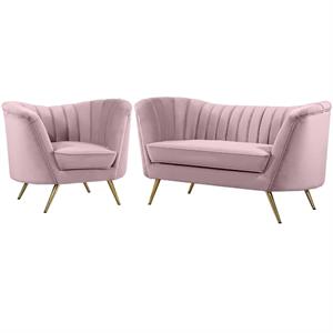 home square 2-piece set with velvet accent chair & loveseat in pink and gold