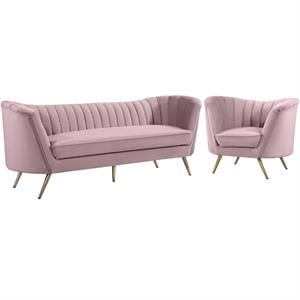 Home Square 2-Piece Set with Velvet Accent Chair & Sofa in Pink and Gold