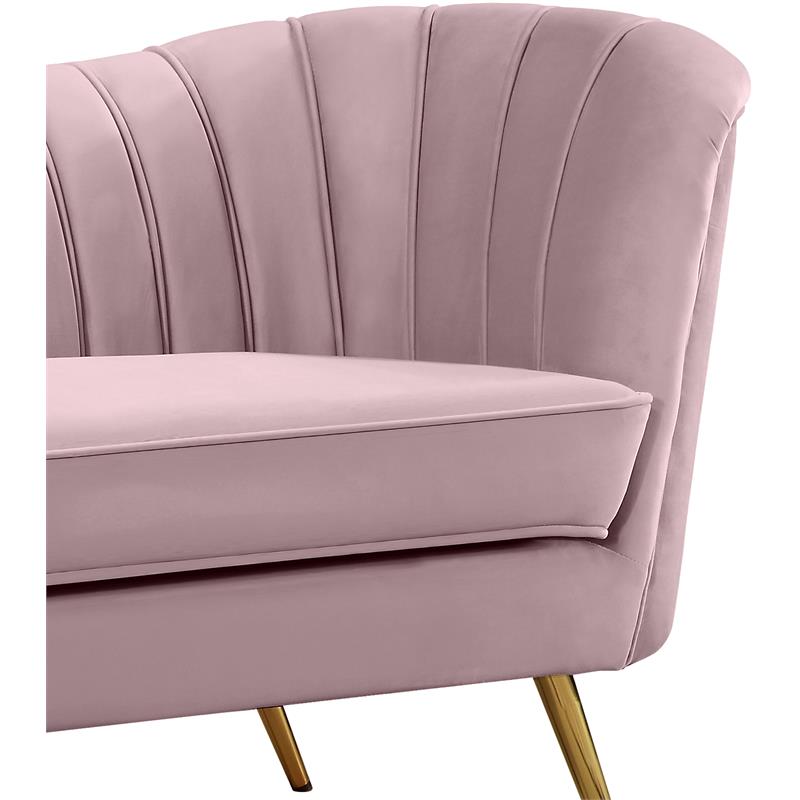 Home Square 3-Piece Set with Velvet Accent Chair Chaise & Sofa in Pink and Gold