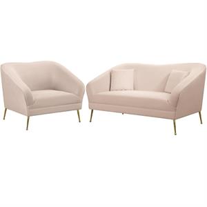 home square 2-piece set with velvet chair and loveseat in pink