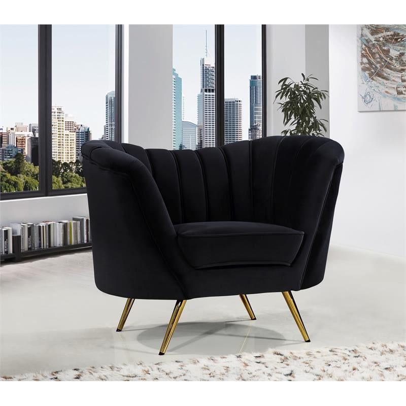 Home Square 2-Piece Set with Velvet Accent Chair and Loveseat in Black and Gold