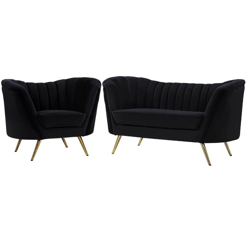 Home Square 2-Piece Set with Velvet Accent Chair and Loveseat in Black and Gold
