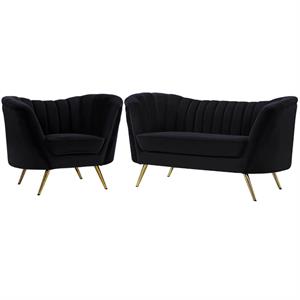 home square 2-piece set with velvet accent chair and loveseat in black and gold