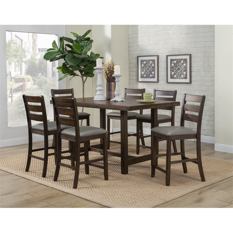 Home Square 5 Piece Set with Pub Height Wood Dining Table and 4 Dining Chairs